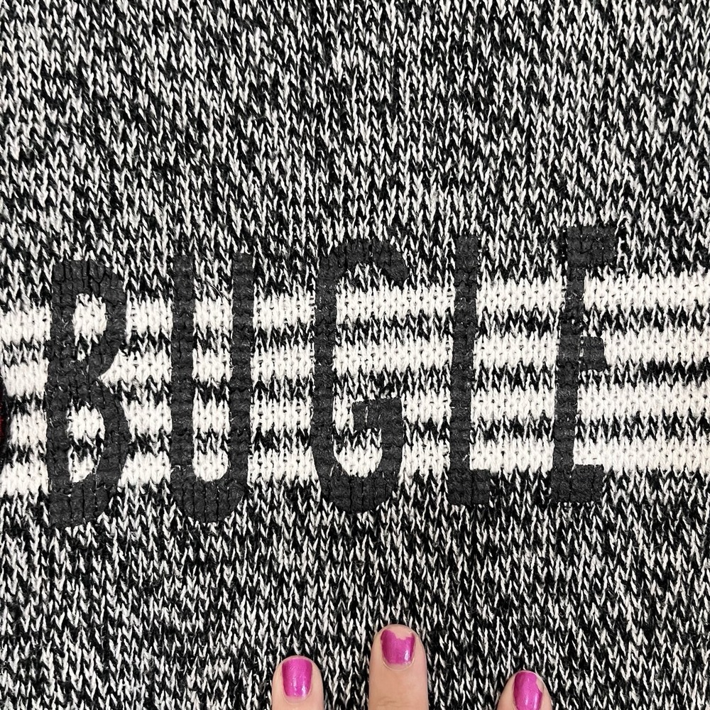Vintage Bugle Boy Sweater 80s Spell Out Gray Black Block Patch Size Small - Picture 5 of 11